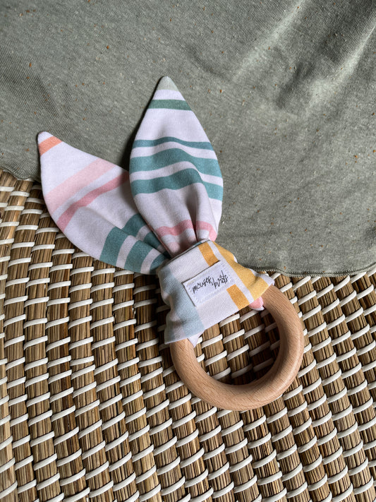ORGANIC Pastel Stripes Print Bunny Ear Teether