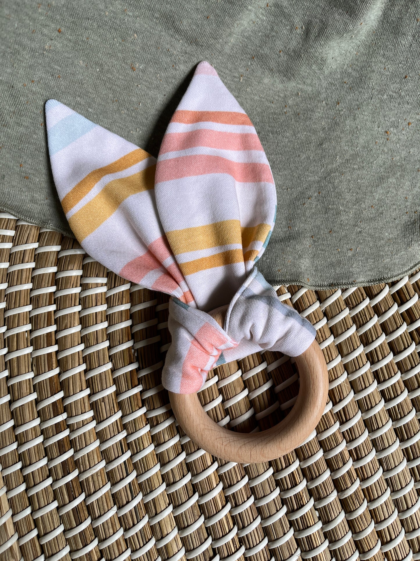 ORGANIC Pastel Stripes Print Bunny Ear Teether