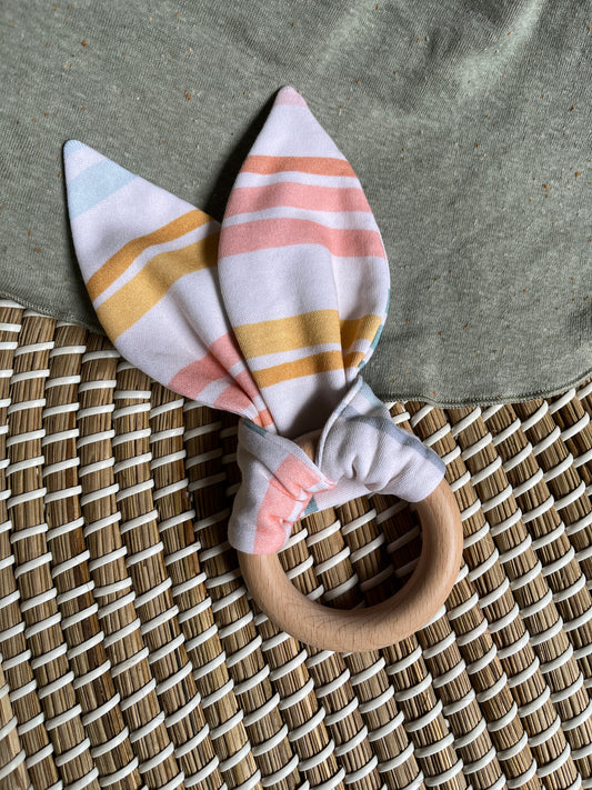 ORGANIC Pastel Stripes Print Bunny Ear Teether