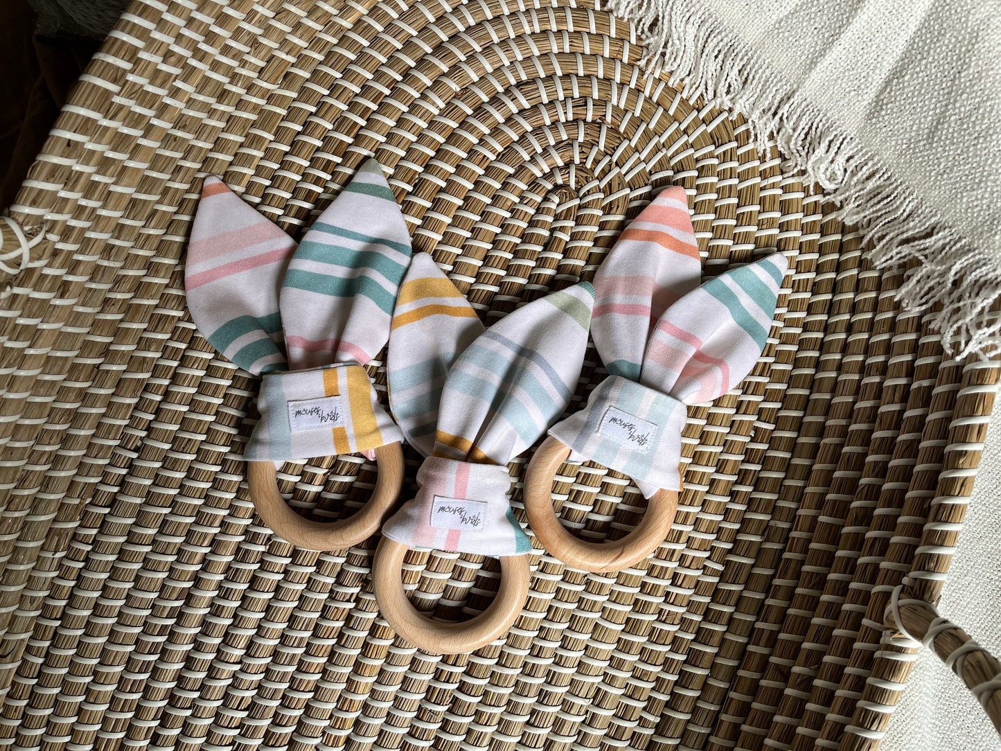 ORGANIC Pastel Stripes Print Bunny Ear Teether
