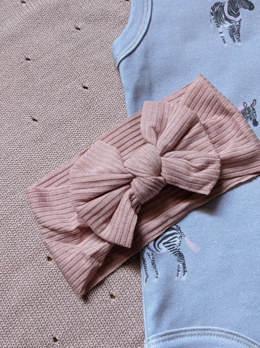 Ribbed Bow Headband in Ballet Slippers