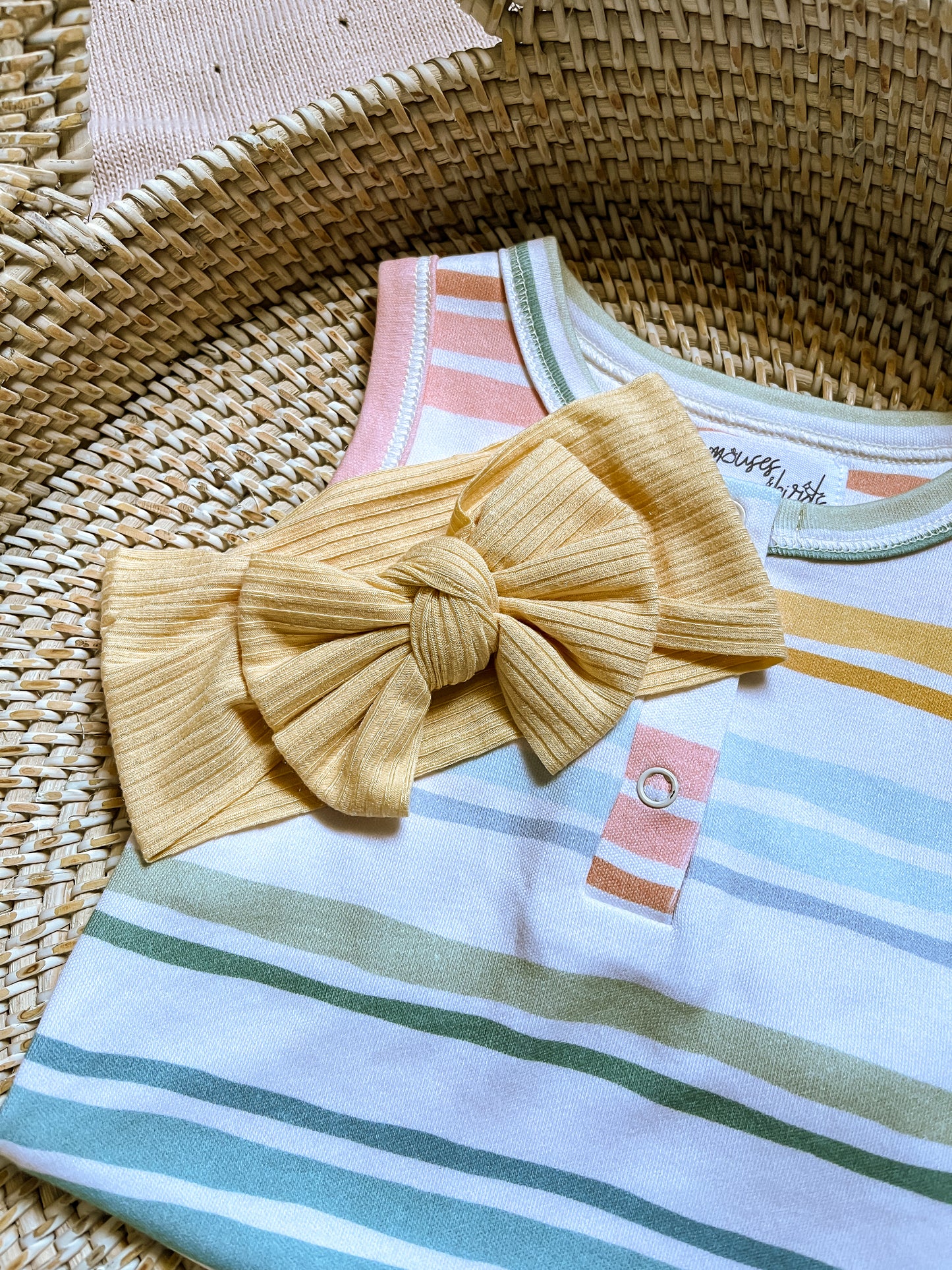 Ribbed Bow Headband in Buttercup