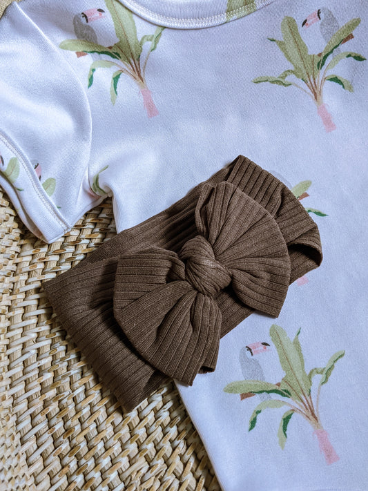 Ribbed Bow Headband in Cocoa