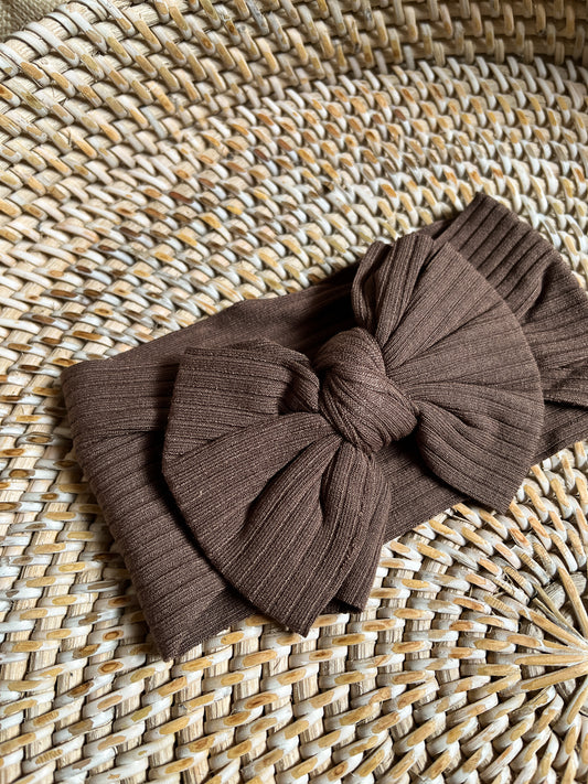 Ribbed Bow Headband in Cocoa
