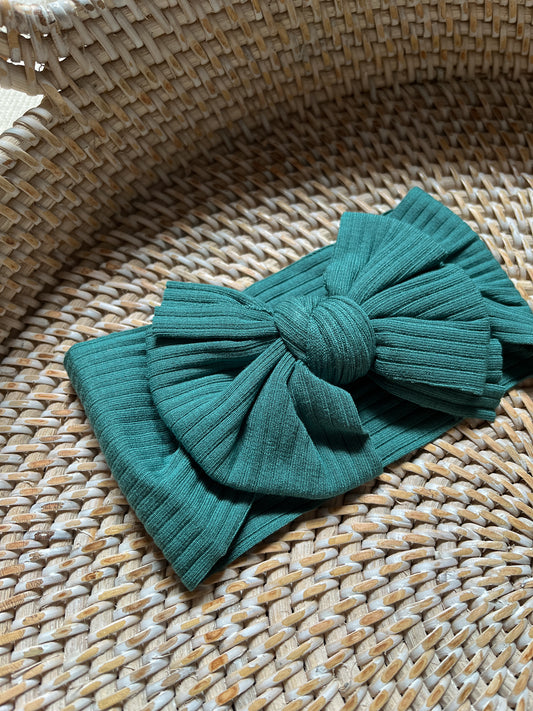 Ribbed Bow Headband in Peacock