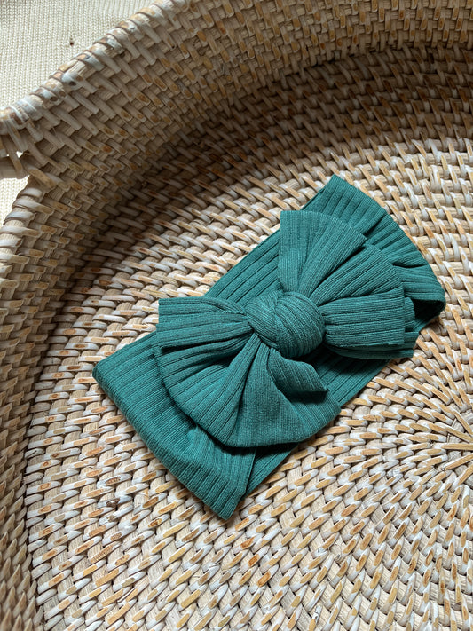 Ribbed Bow Headband in Peacock