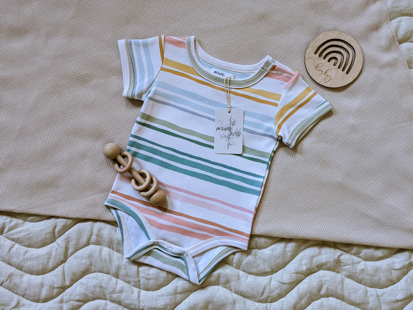ORGANIC Pastel Stripes Short-Sleeved Bodysuit
