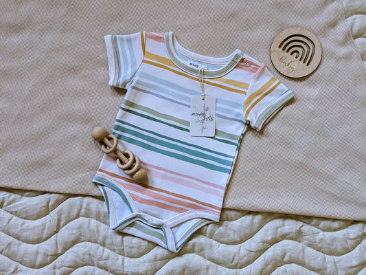 ORGANIC Pastel Stripes Short-Sleeved Bodysuit