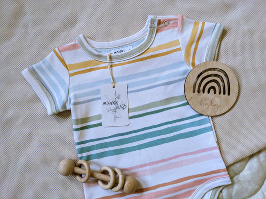 ORGANIC Pastel Stripes Short-Sleeved Bodysuit