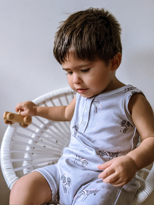 ORGANIC Zebras Sleeveless Boyshort Romper