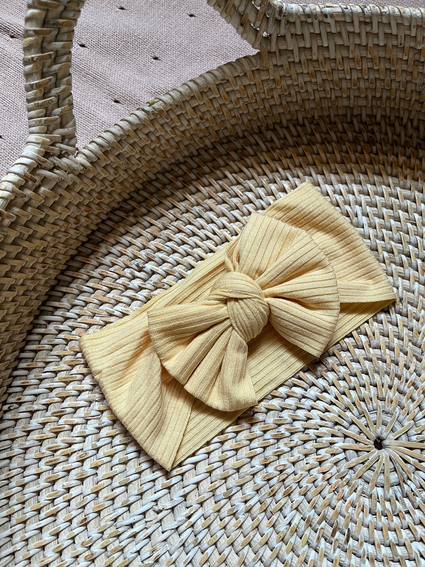 Ribbed Bow Headband in Buttercup