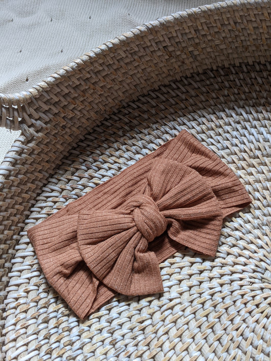 Ribbed Bow Headband in Cinnamon