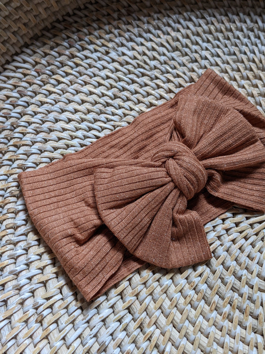 Ribbed Bow Headband in Cinnamon